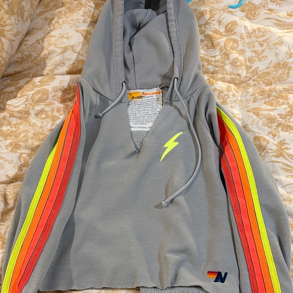 Aviator Nation Tops - Aviator Nation Gray Hoodie with Neon Stripes